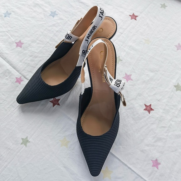 DIOR Black Striped Pointed High Heels - Picture 1 of 7